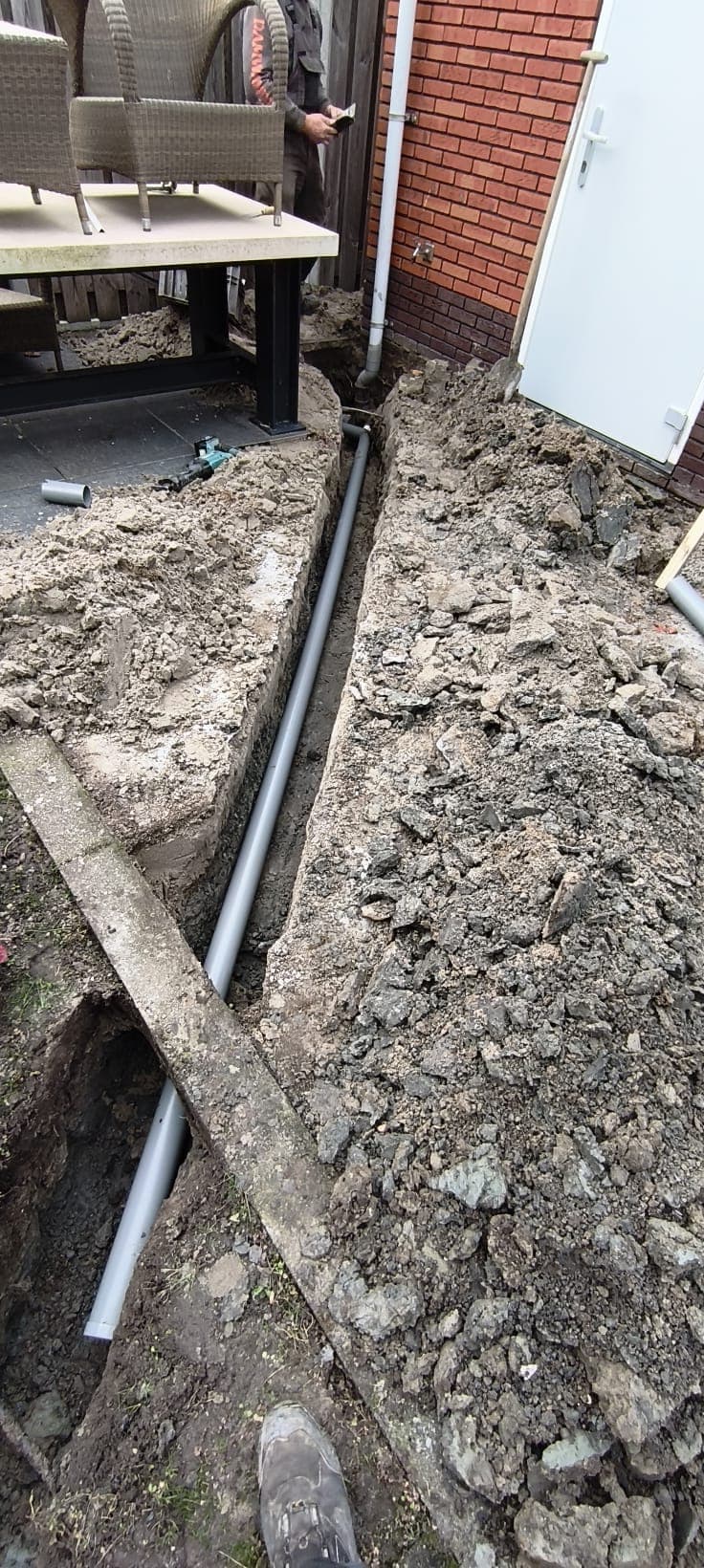 Drainage pipes laid in an excavated trench